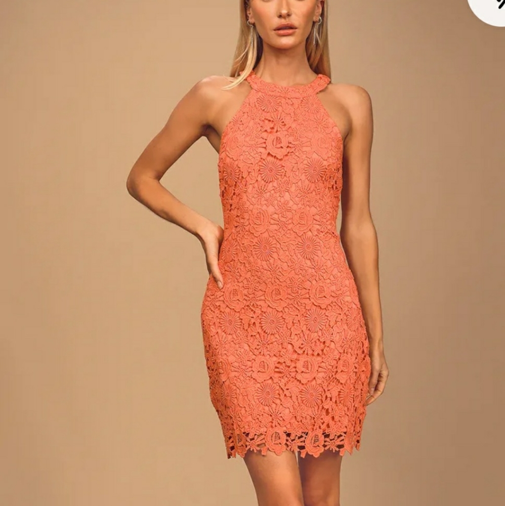 Lulu's Coral Lace Halter Dress